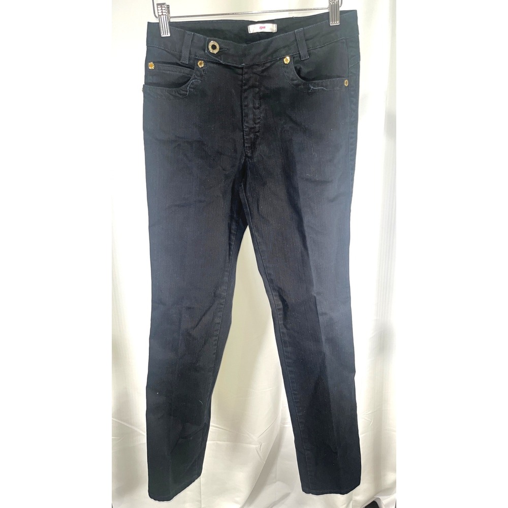 Leggiadro Black Denim Straight Leg Jeans Gold Hardware Made in USA Size 32W